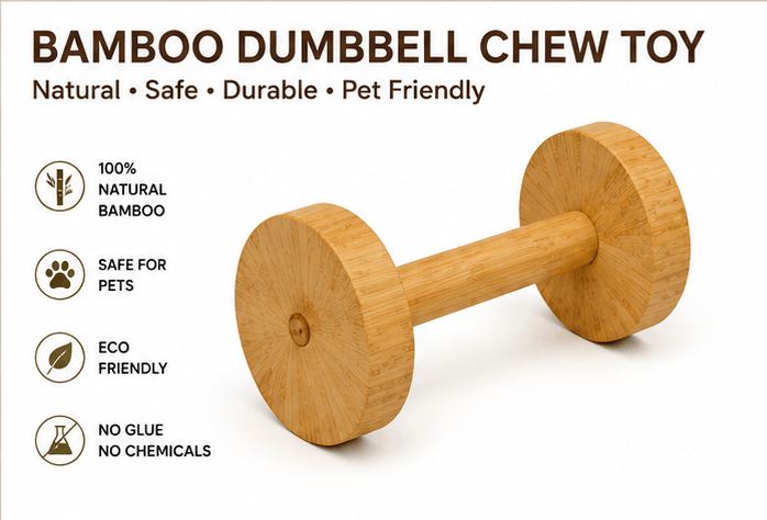 pet2pia bamboo dumbbell chew toy: 100% natural bamboo, safe for pets, eco-friendly, no glue or chemicals